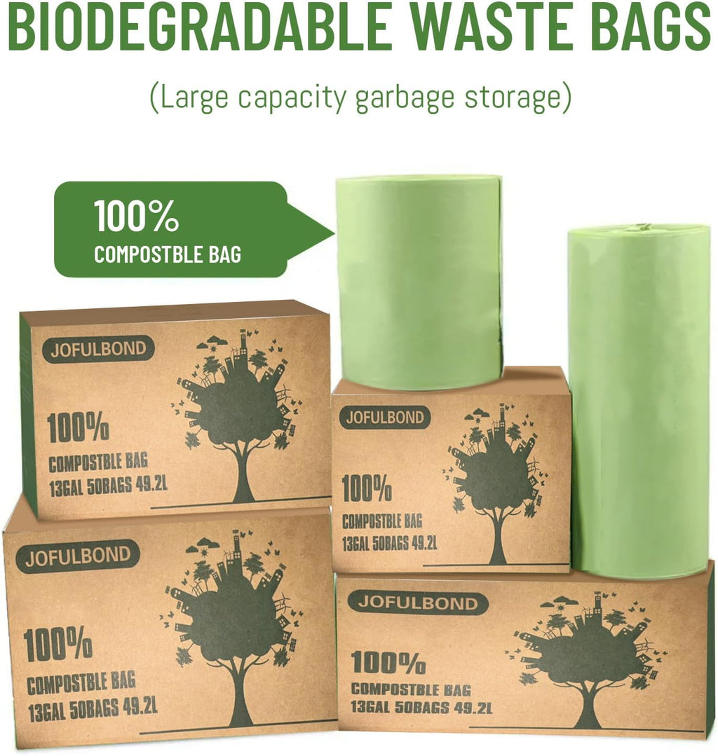 Biodegradable Compost Recycling Trash Bags, Compostable 13 Gallon Plastic Trash Bags For Kitchen, 50 Count, 1.2 Mils,60 Liter, Recyclable Composta Large Heavy Duty Garbage Bag