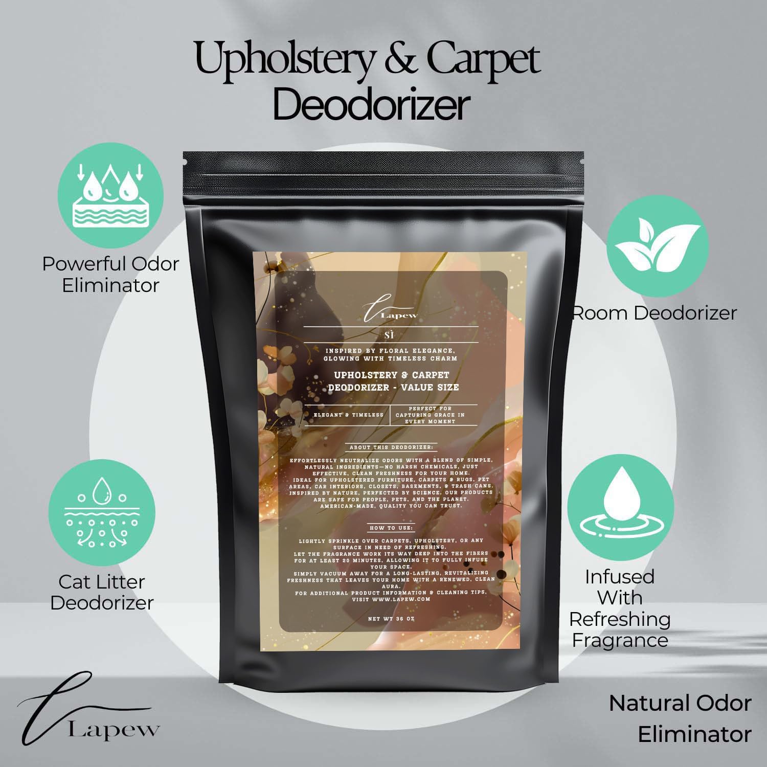 Sì Carpet Freshener Powder Value Size 36 oz | Powerful Odor Eliminator for Home | Upholstery Deodorizer | Carpet Deodorizer | Cat Litter Box | Sì Armani Fragrance