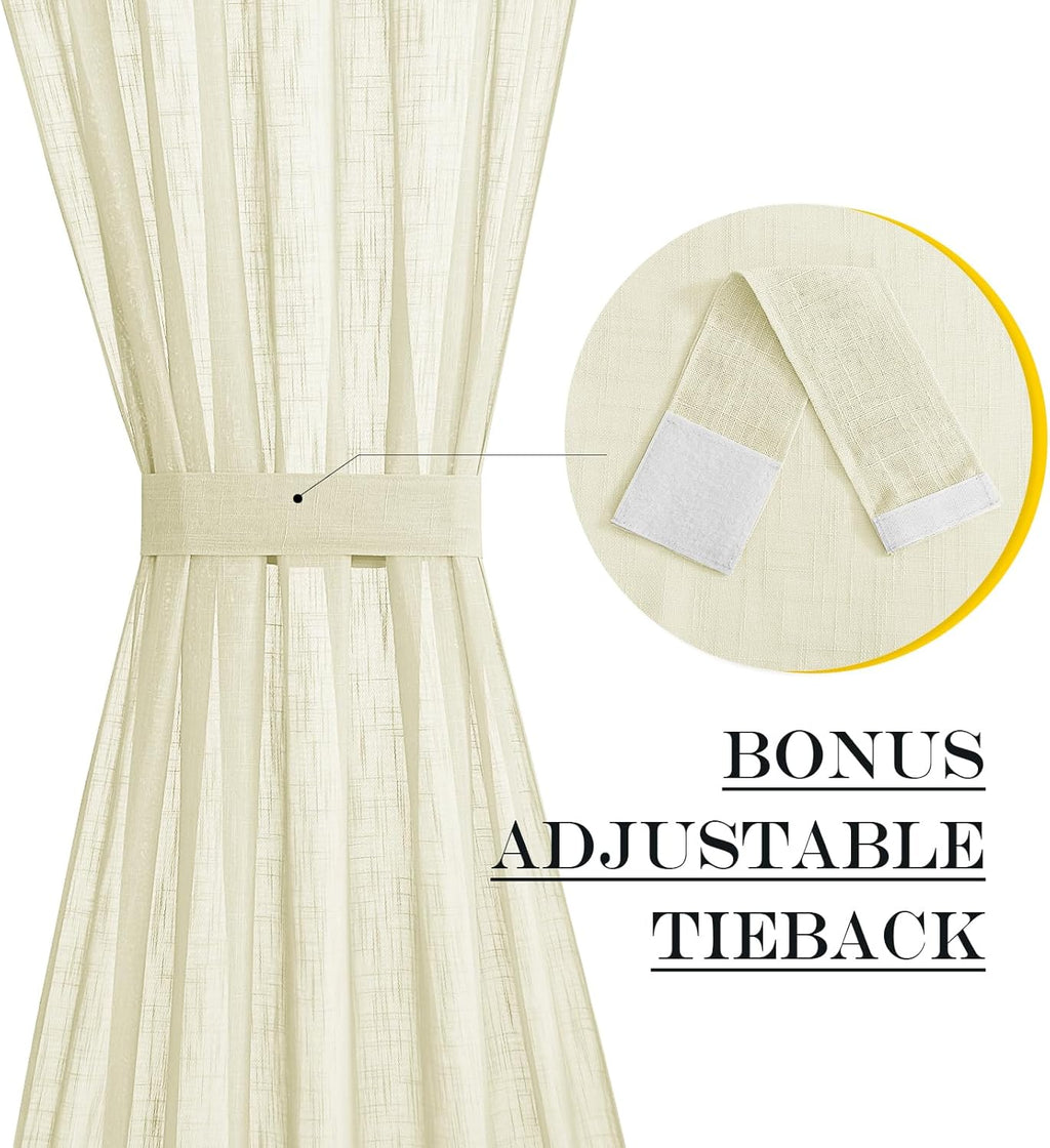 NICETOWN French Sheer Door Panel - Translucent Privacy Sheer with Light Filter Linen Look Textured French Door Curtains (52 inches Width by 40 inches Long, 1 Panel with Tieback, Yellow)