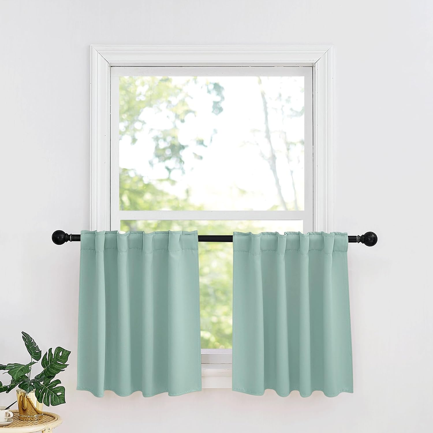RYB HOME Small Window Curtains - Blackout Insualting Privacy Curtains for Kids Bedroom Kitchen Bathroom Basement Cafe Cabinet Tiers Drapes, 34 Width x 24 Length, 2 Panels, Aqua