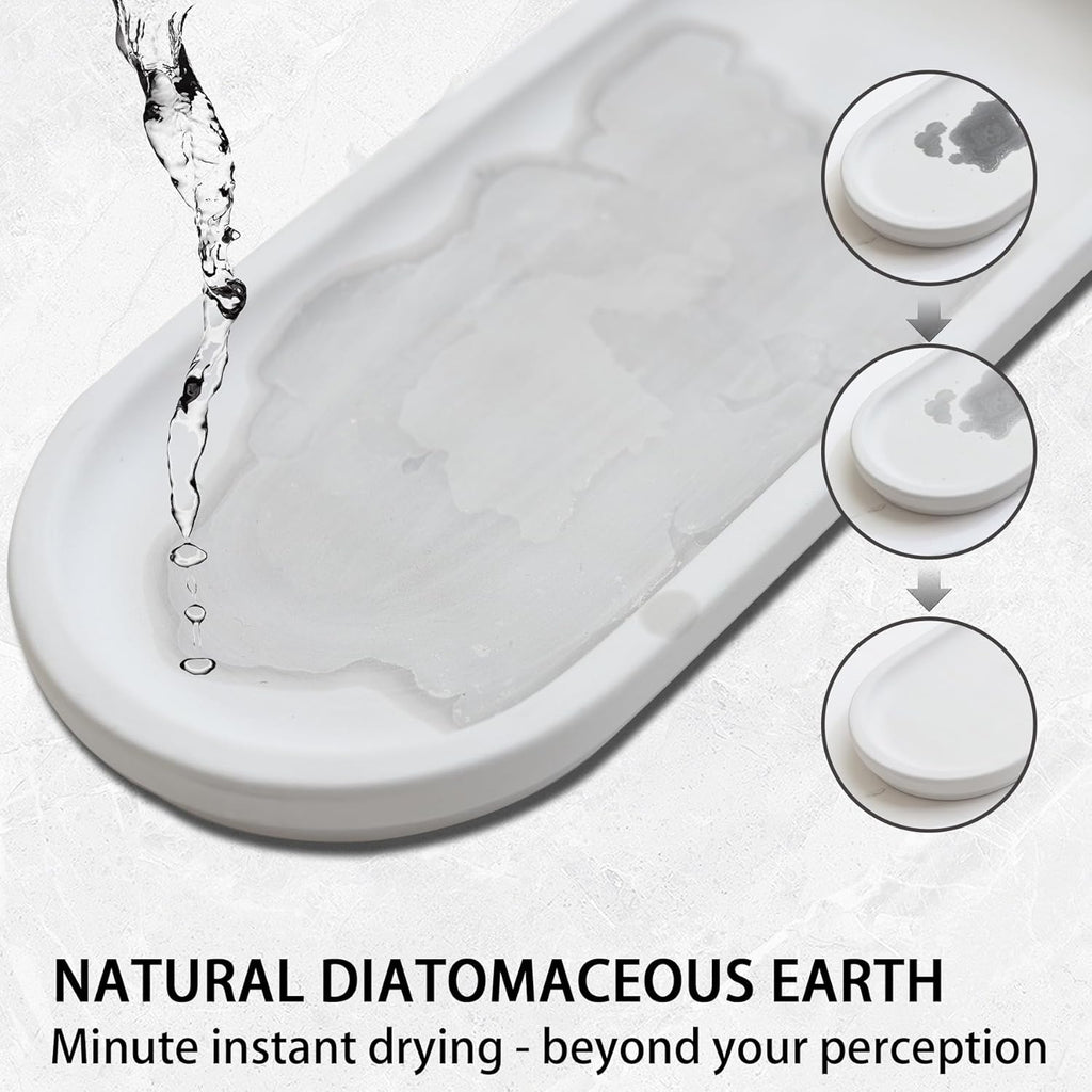 Diatomite Sink Caddy for Kitchen Organizer, Quick Dry Holder for Sponge, Dish, Brush, Bathroom Soap, Toothbrush - Fast Absorbing Stone Tray (Grey, 11" x 5")