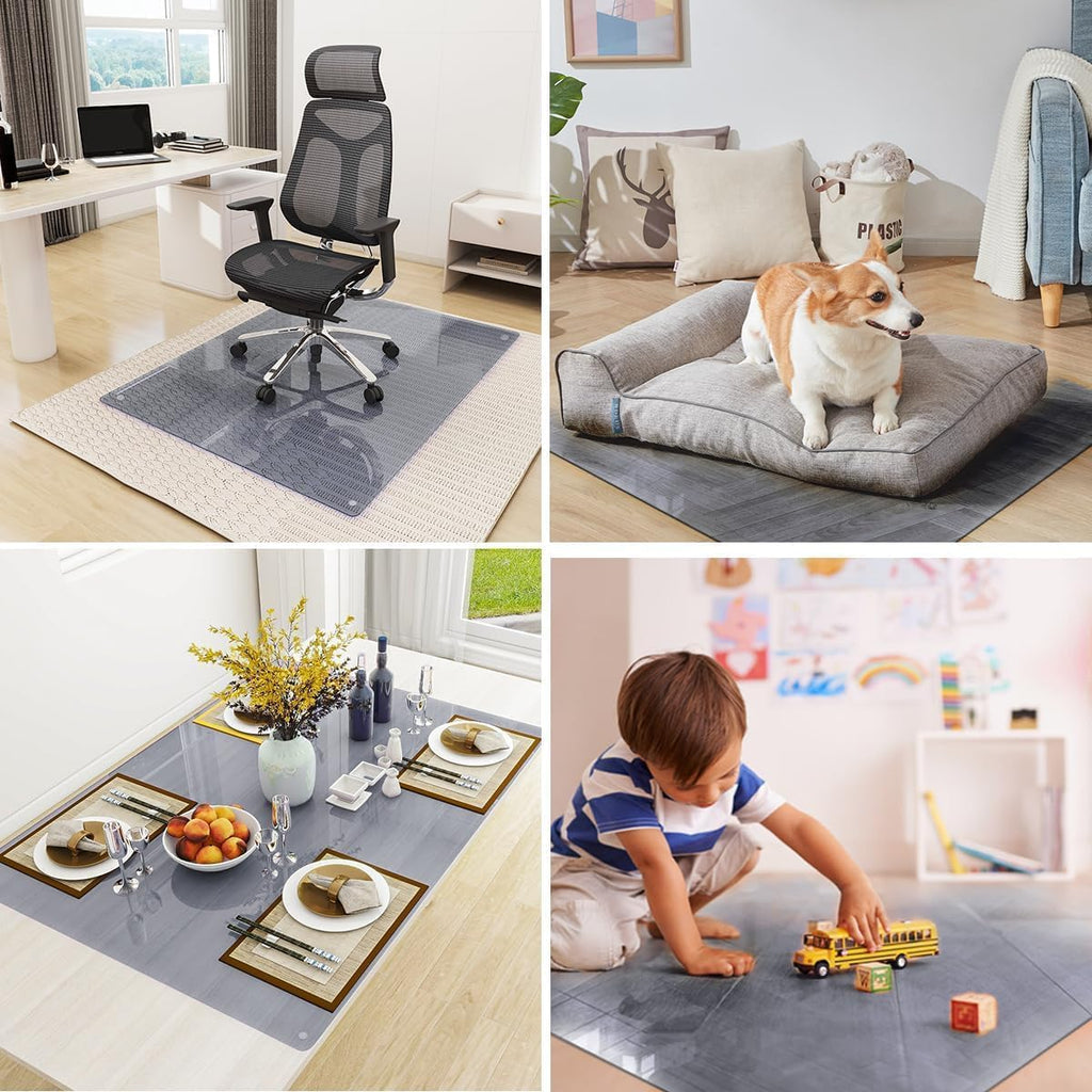 [Tempered Glass] 46" x 55" Glass Chair Mat, Heavy Duty Hard Tempered Glass Mat with Round Corner and Polished Edge, Transparent Glass Office Chair Mat for Office and Home Hard Floor or Carpeted, Grey