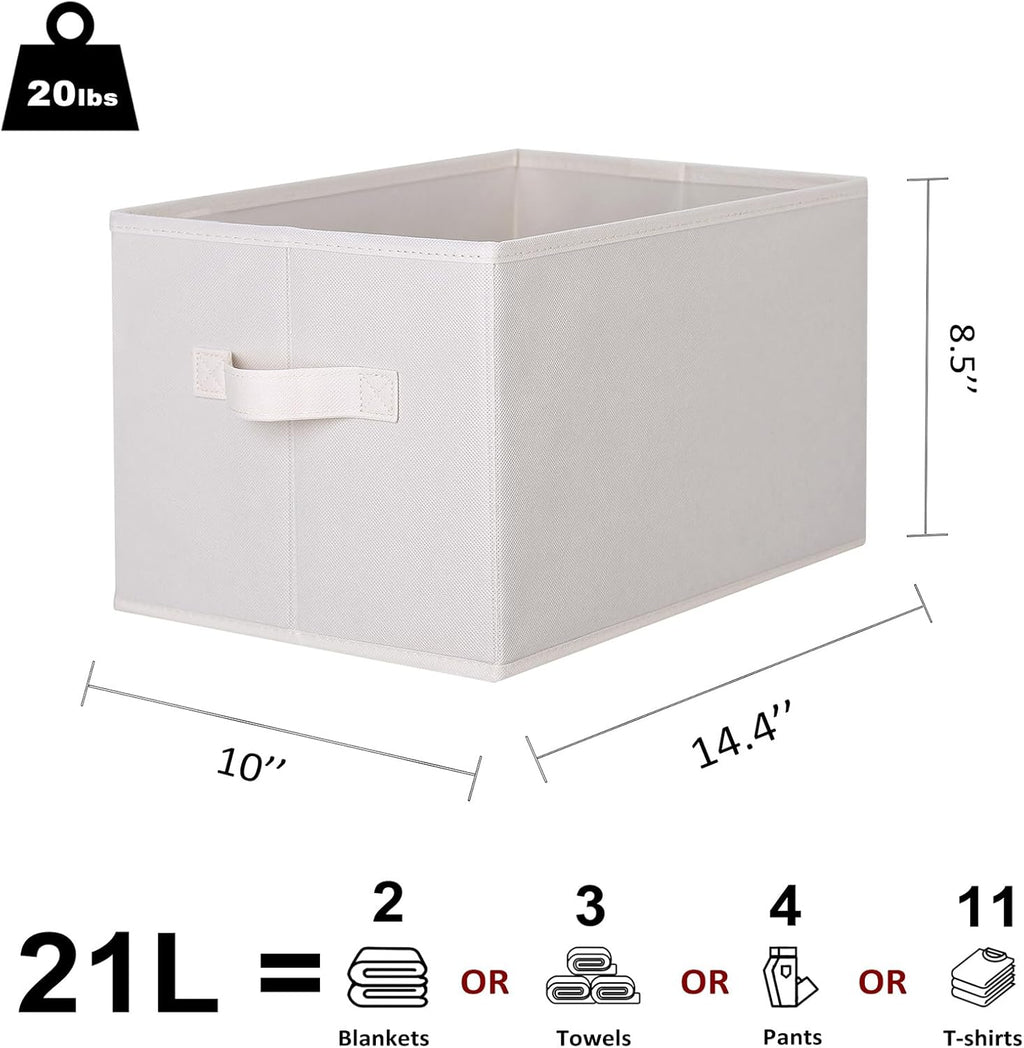 WUIKE Storage Baskets for Shelves, Fabric Storage Bins with Handles, Foldable Shelf Basket for Closet Organizers and Storage, Closet Storage Bins for Organizing, Beige, Large, 3-Pack