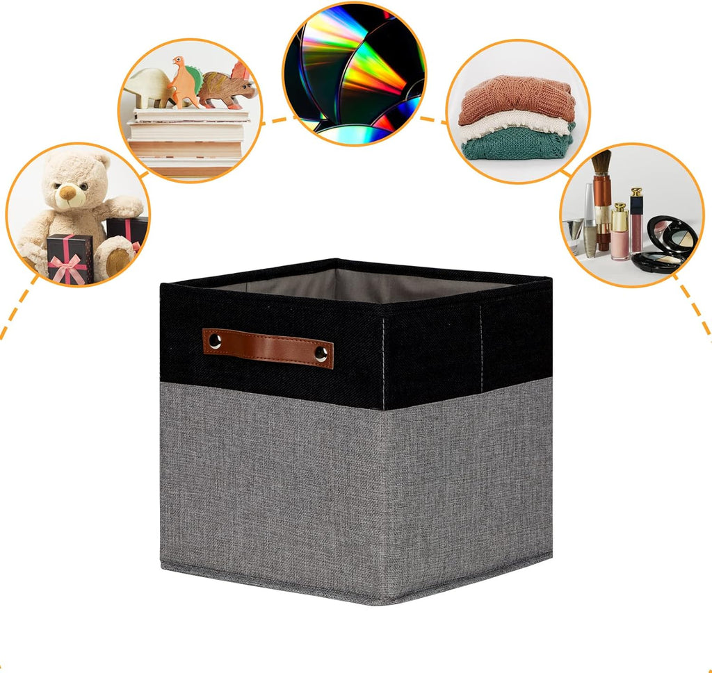 DULLEMELO 11x11 Storage Cubes, Collapsible Sturdy Cube Storage Bins With Handles for Organizing,Fabric Storage Cubes Baskets for Shelves Nursery Closet Home Organization and Storage (Black&Grey)