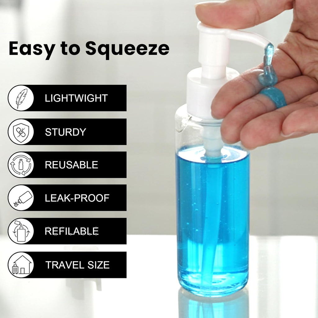 10 Pack 3.4 Oz/100ml Travel Pump Bottle TSA Approved Empty Plastic Pump Bottles Dispenser Portable Refillable Container Clear Lotion Dispenser Bottle for Shampoo Shower Gel