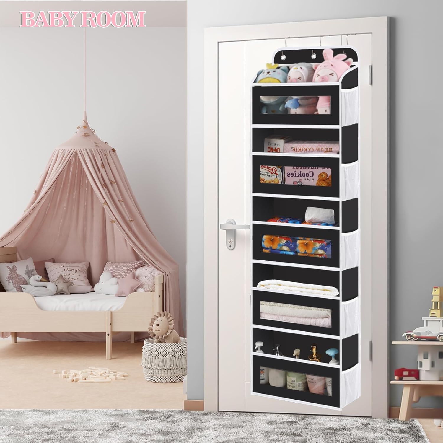 Over The Door Organizer, 5 Shelves Closet Door Hanging Organizer with 10 Mesh Pockets, Nursery Closet Organizers, Baby Essentials, Dorm Room Essentials for Girls