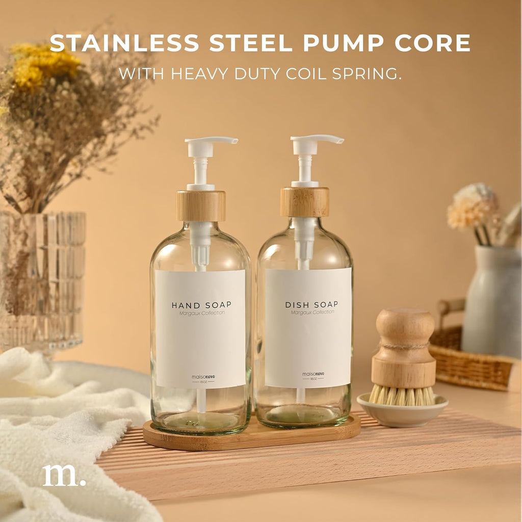 MaisoNovo Soap Pump Replacement - 2X White Bamboo Pumps - Pump Dispenser - Soap Dispenser Pump Replacement - Stainless Steel Soap Pump - Pump for Soap Dispenser