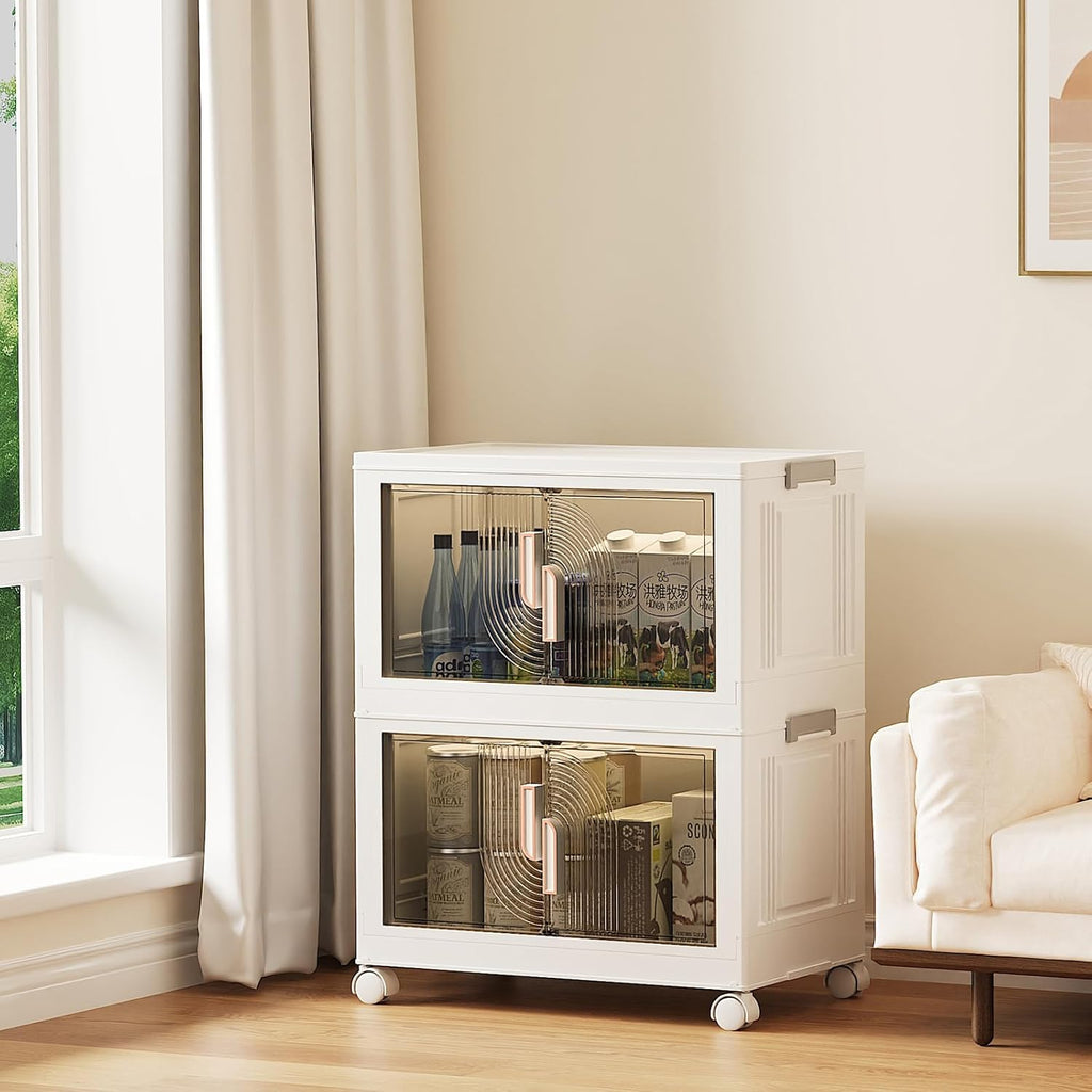 Elegant 2 Tiers Stackable Storage Bins for Home Organization, Moveable Plastic Storage Bins with Lids, Easy Assembled Storage Box for Closet Organizers and Storage Dorm 22" W x 12.4" D x 26" H