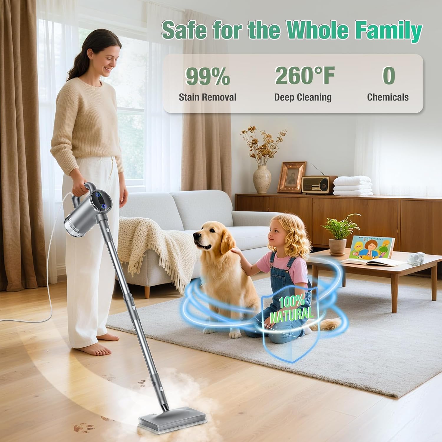 11-in-1 Steam Mop - Detachable Handheld Steam Cleaner with 500mL Tank, 260℉ Floor Steamer for Hardwood, Tile, Grout, Windows, Bath & Kitchen - 3-Level Steam Control, Multi-Purpose Floor Steam Cleaner