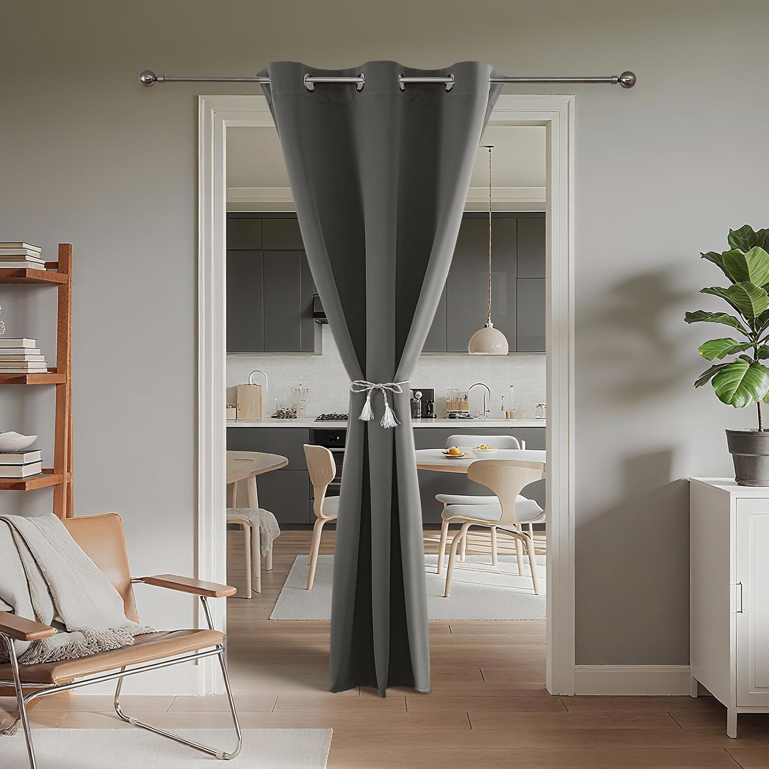 Joydeco Blackout Door Curtain for Doorway Privacy 84 Inches Long, Grommet Closet Curtain for Open Closet, Room Divider for Bedroom Living Room (Light Grey, 52Wx84L, 1 Panel)