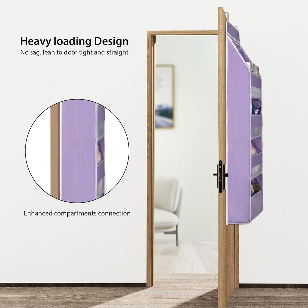 Univivi 5-Shelf Fabric Door Storage Over Door Hanging Organizer with 4 Large Pockets and 3 Small PVC Pockets Nursery Closet Cabinet Wall Mount Hanging Storage Organizers for Baby Nursery (Purple)