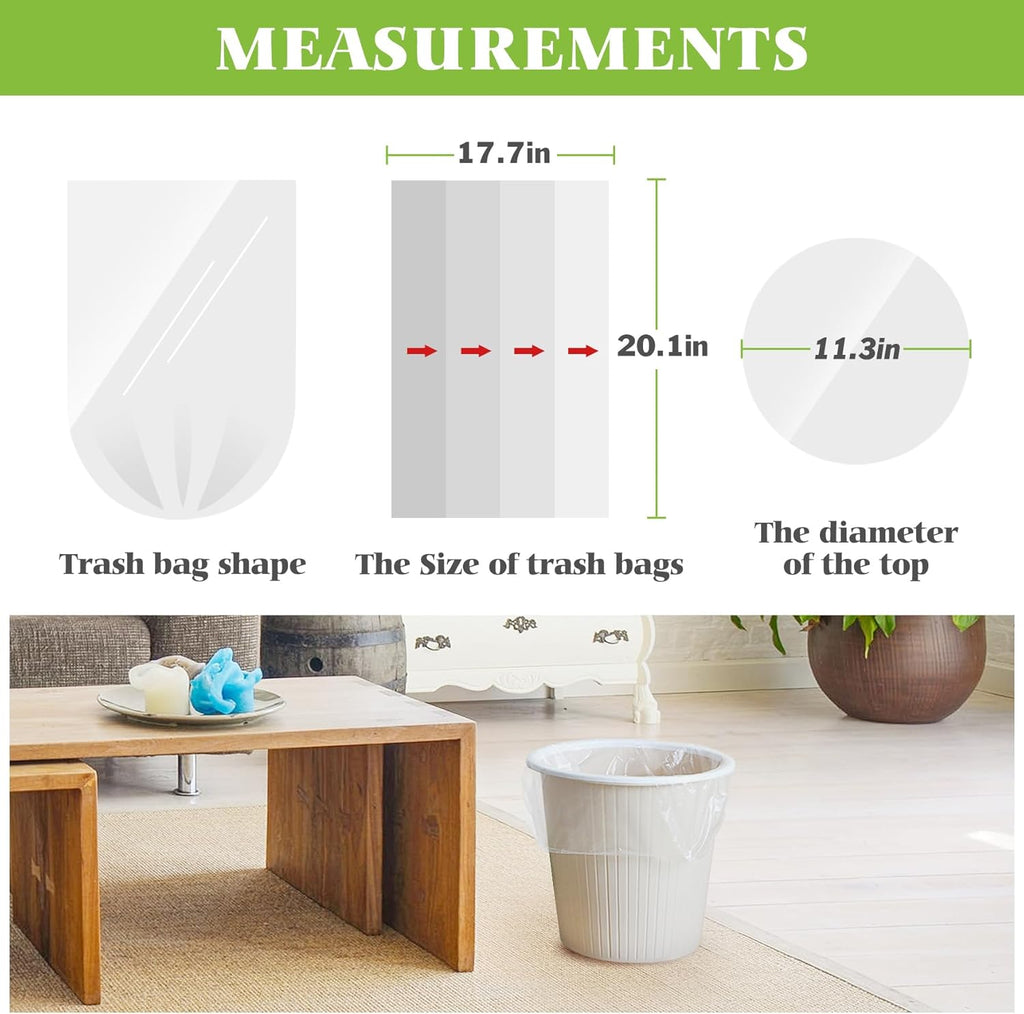 2.6 Gallon 220 Counts Strong Trash Bags Garbage Bags by Teivio, Bathroom Trash Can Bin Liners, Small Plastic Bags for home office kitchen,fit 10 Liter, 2,2.5,3 Gal, Clear