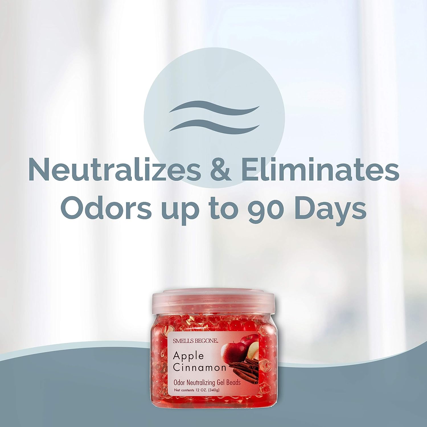 SMELLS BEGONE Odor Eliminator Gel Beads - 12 oz, Pack of 6 - Eliminates Odor in Bathrooms, Cars, Boats, RVs & Pet Areas - Air Freshener - Made with Essential Oils - Apple Cinnamon Scent