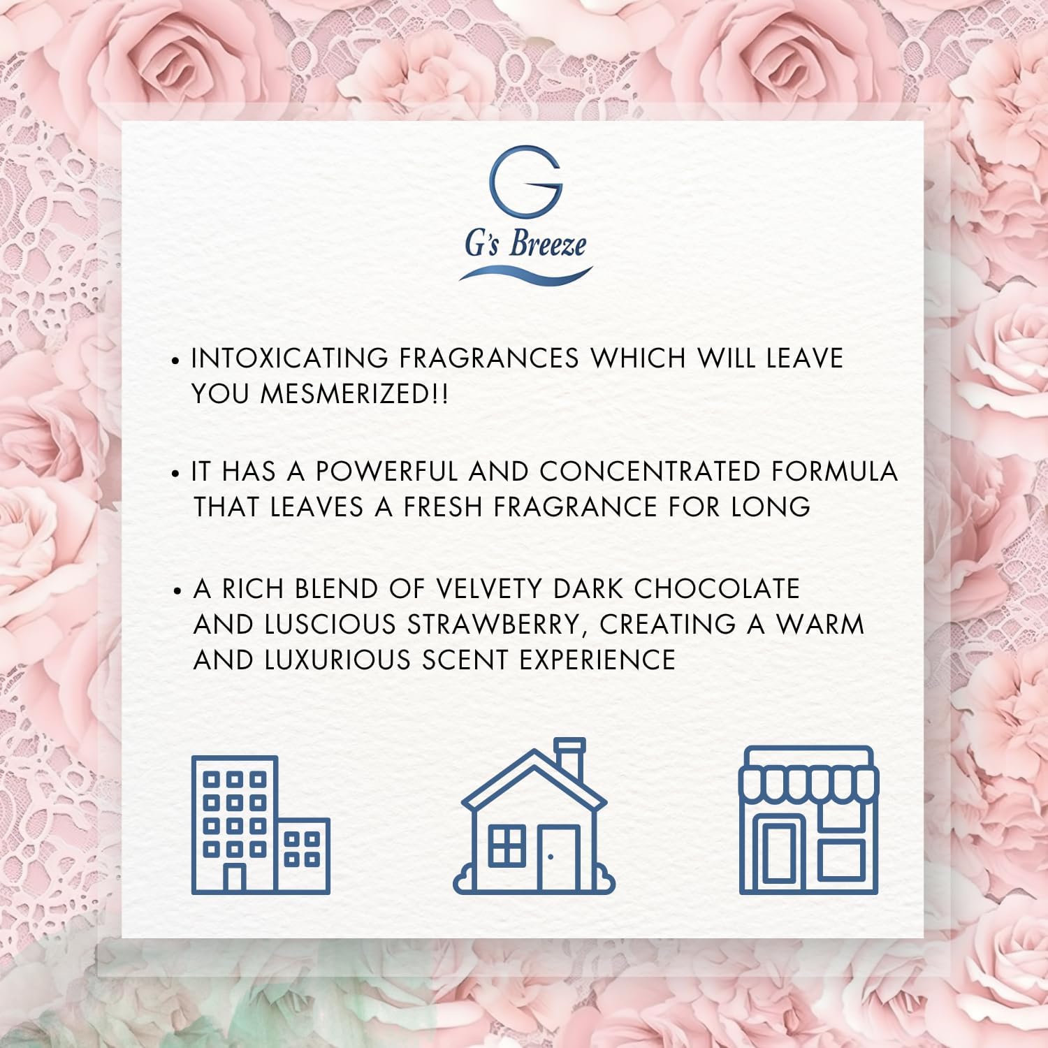 G's Breeze Rose Diffuser Oil Refill - Enchanting Aroma of Blooming Roses – Create a Romantic, Luxurious Atmosphere – Ideal for Home & Office – Long-Lasting Floral Fragrance - 60 ML