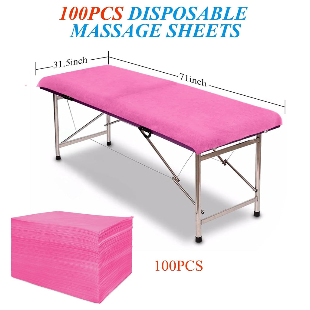 100Pcs Disposable Massage Table Sheets 31.5" x 71" Non-Woven Fabric Bed Covers for Ultimate Hygiene and Comfort in Massage, Tattoo, and Spa Treatments, Breathable and Durable Sheets(Pink)