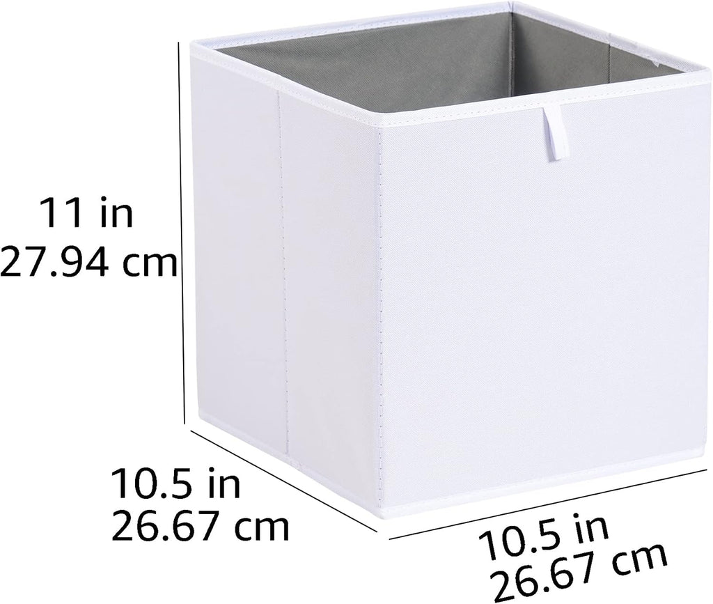 Amazon Basics Cube Organizer Bins, Collapsible Storage Baskets for Shelves, White, Pack of 6, 10.5x10.5x11"