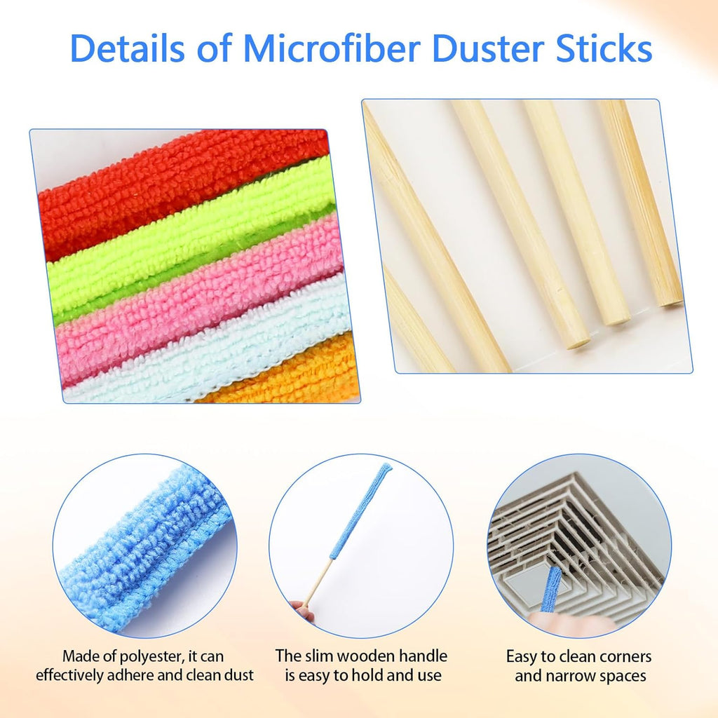 12 Pcs Microfiber Detail Duster Sticks Fan Cleaning Brush Crevice Cleaning Tool AC Vent Cleaner Mini Split Cleaning Kit Fan Blade Cleaner Dusters for Cleaning Home Car Window Blind(Multicolors)