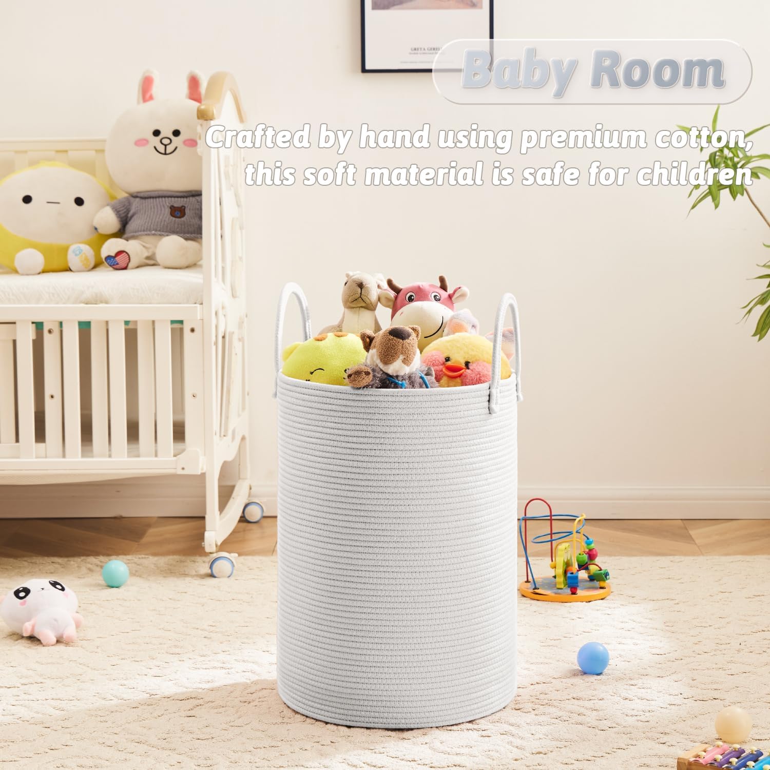 Laundry Basket,Woven Cotton Rope Laundry Hamper,60L for Decorative Storage of Dirty Clothes,Toys and Blankets in Bathroom,Baby Room and Living Room