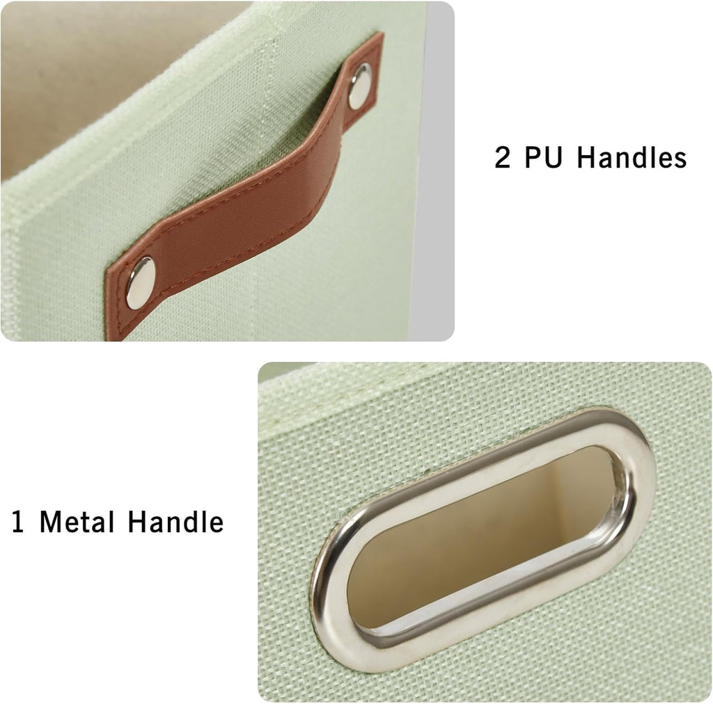 Large 3-Pack Foldable Fabric Storage Bins with Durable PU & Metal Handles, Collapsible Storage Baskets for Shelves, Home Storage, Closet Organizers, Living Room(14.9"x9.8"x9.8", Sage Green)