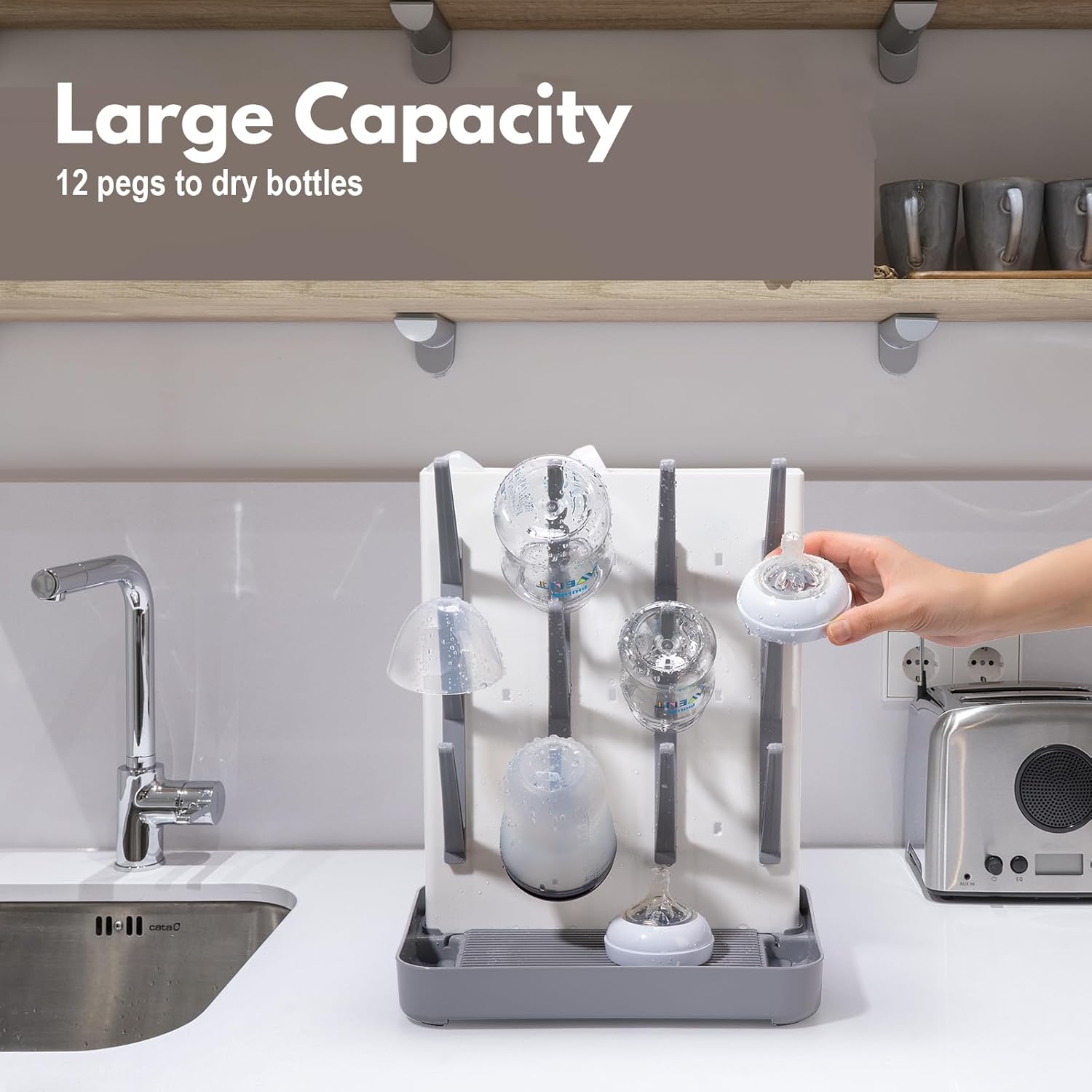 Space Saving Vertical Bottle Drying Rack, Large Countertop Baby Bottle Drying Rack Holder for Baby Bottles and Pump Parts, Blue