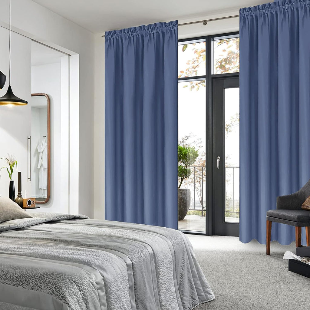 DWCN Blackout Curtains – Thermal Insulated, Energy Saving & Noise Reducing Bedroom and Living Room Curtains, Dusty Blue, W 42x L 84 Inch, Set of 2 Rod Pocket Curtain Panels