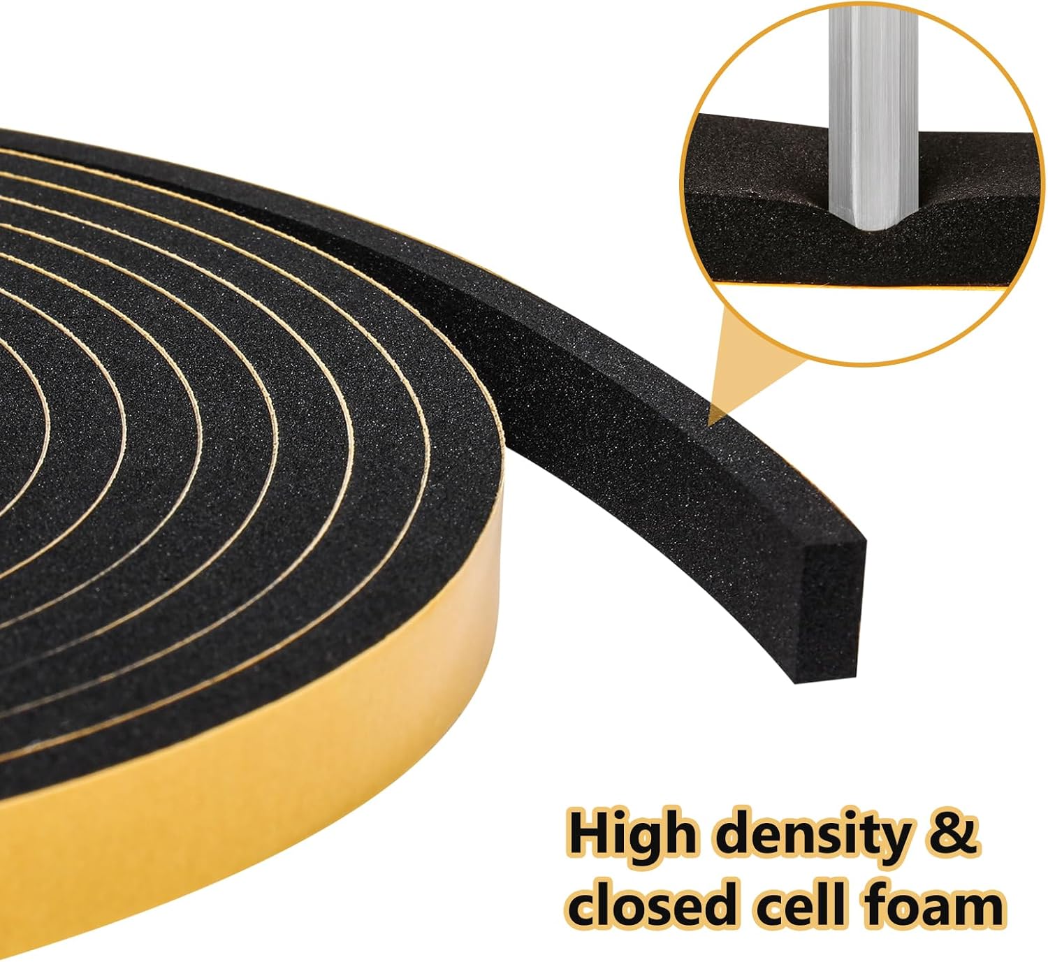 13Feet Weather Stripping (1/2 Inch X 2/5 Inch) Door Seal Strip, Strong Adhesive, Lightproof, Soundproof, Weatherproof Foam Tape Insulation for Sliding Door, Front Door Frame, Windows- Black