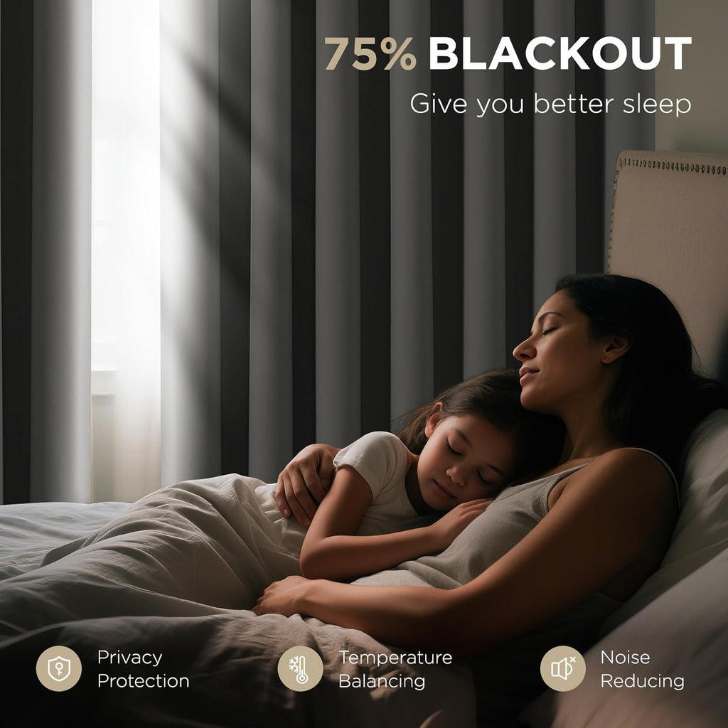 Joydeco Blackout Patio Sliding Door Curtains 108 Inches Long, Grommet Privacy Room Divider Curtains, Extra Wide Thermal Blackout Drapes for Bedroom Living Room (Light Grey, 100Wx108L, 1 Panel)