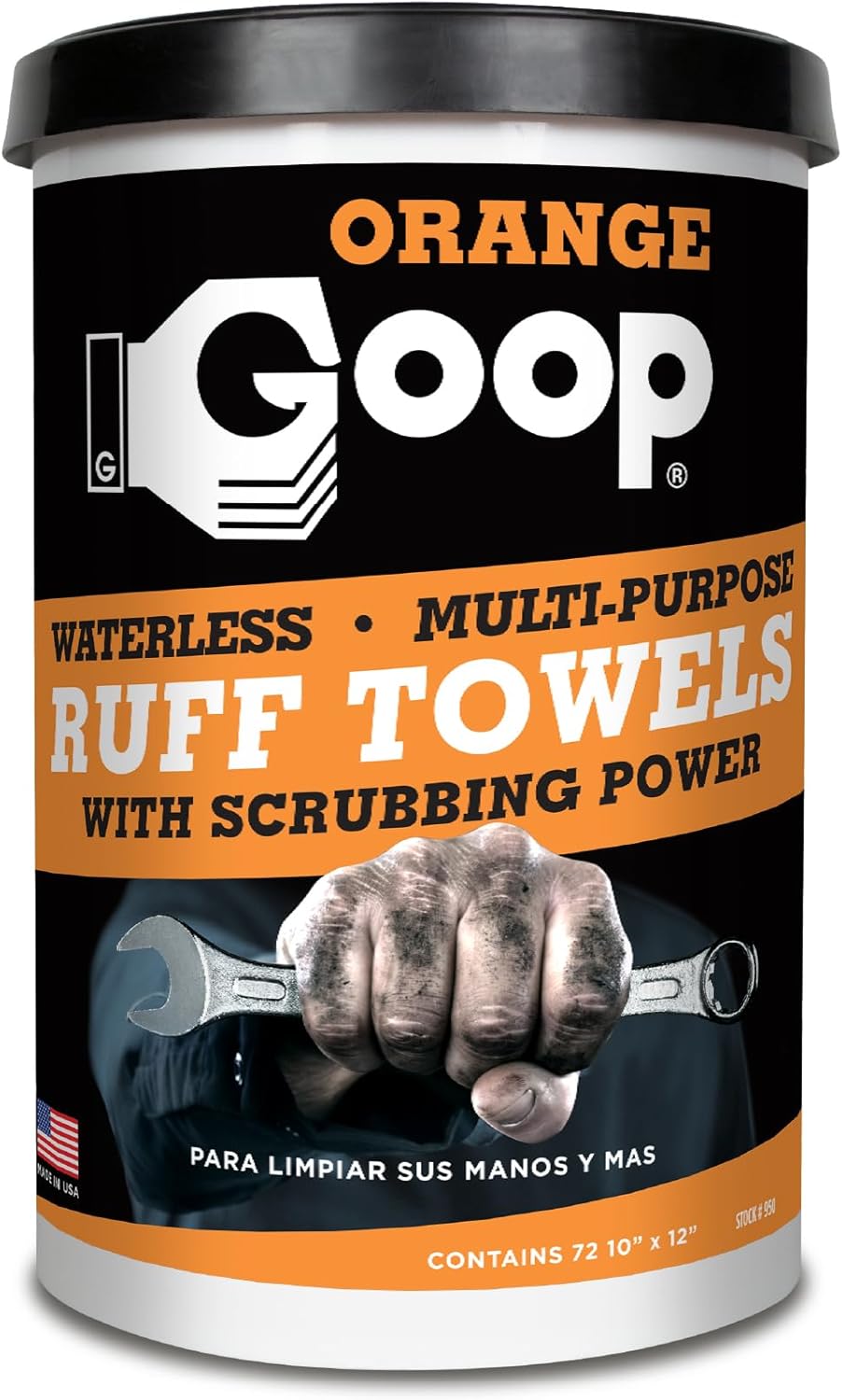 GOOP Orange Heavy Duty Ruff Towels with Scrubbing Power, 10” x 12” Dual Textured Multi-Purpose Cleaning Wipes, Removes Dirt, Grease, Oil, 72 Count