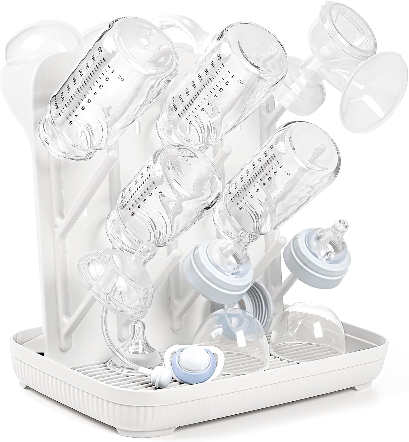 Termichy Baby Bottle Drying Rack: Large Vertical Bottle Dryer Rack Holder - Space Saving Standing Drying Rack for Baby Bottles and Pump Part Cleaning (White)
