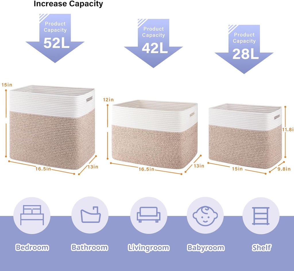 OIAHOMY Storage baskets for Shelf, Toy Storage Basket, Collapsible Storage Bins, Blanket Basket Living Room, Closet Storage for Bedroom, 15 x 9.8 x 11.8 Inches-Pack of 2-Brown, FSB-H-P-02