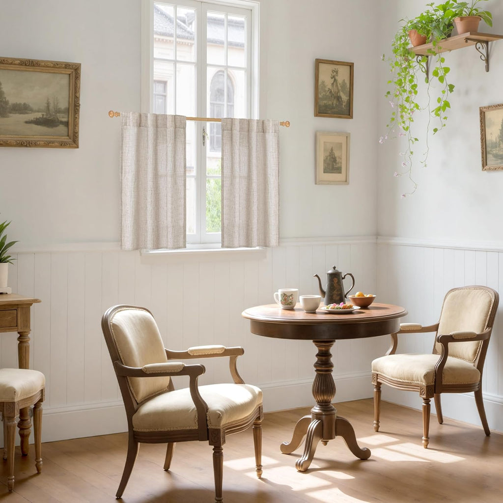 YoungsTex Cafe Linen Curtains 36 Inch Length for Kitchen Window Over Sink - Small Half Window Drapes Semi Sheer Light Filtering with Rod Pocket Back Tab for Bathroom, 2 Panels, 30 X 36 Inch