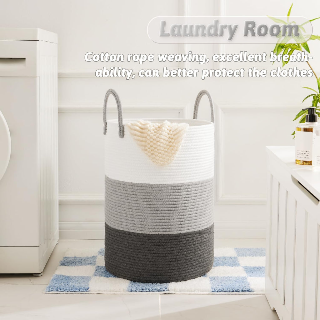 Laundry Basket,Woven Cotton Rope Laundry Hamper,100L for Decorative Storage of Dirty Clothes,Toys and Blankets in Bathroom,Bedroom and Living Room