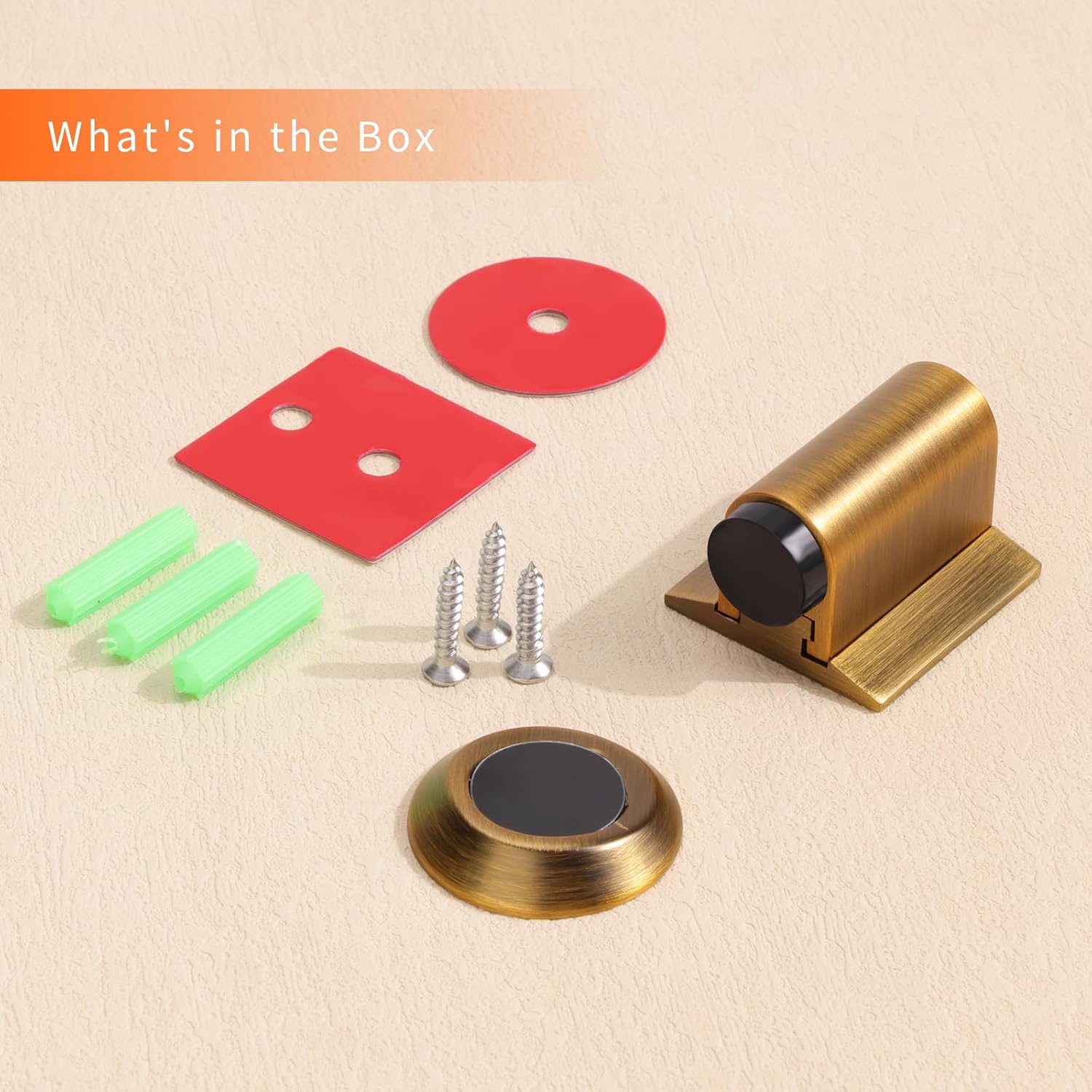 Bak Bo Magnetic Door Stoppers 1 Pack Bottom of Door Holder Keep Door Open No Drilling Magnet Floor Door Stop with Screws and Adhesive Antique Brass DS268AB-1