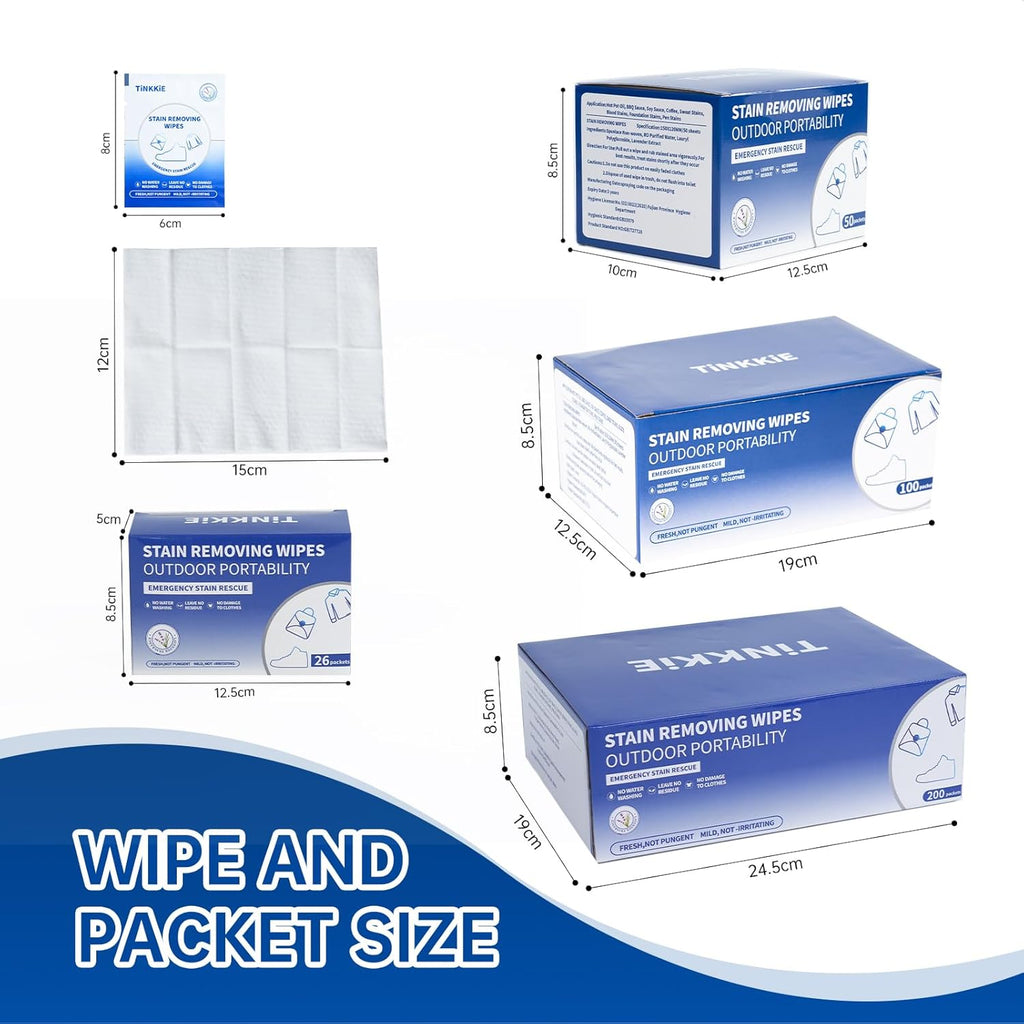 100-Pack Stain Remover Wipes, Portable Clothing Stain Remover Wipes, Instant Stain Remover and Individually Wrapped, Stain Removers for Clothes, Shoes And Surface cleaning of headphones