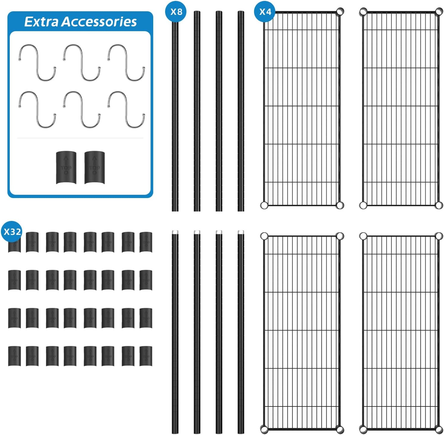 4-Shelf Adjustable Metal Shelf Wire Shelving Unit Storage Rack Display Shelf for Office,Kitchen,Bedroom,Bathroom,Laundry,Pantry Basement,Garage(Black,36" L x 14" W x 54" H)