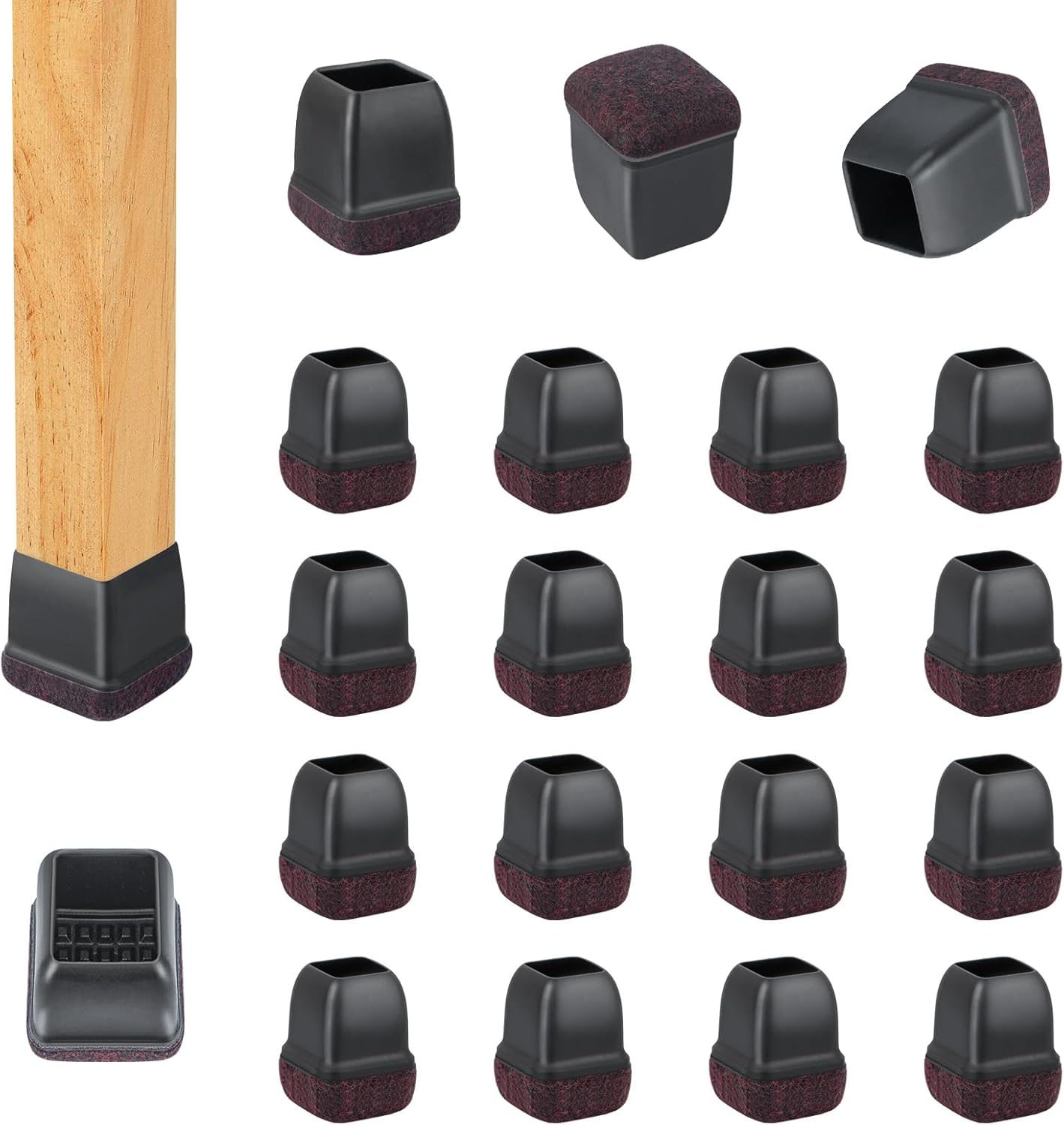 16 Pcs Chair Leg Floor Protectors Square, Silicone Chair Leg Protectors for Hardwood Floors, Chair Leg Caps Covers Protect Wooden Floors from Scratching, Thick, Won't Tear (Fit: 3/5" - 7/10”)