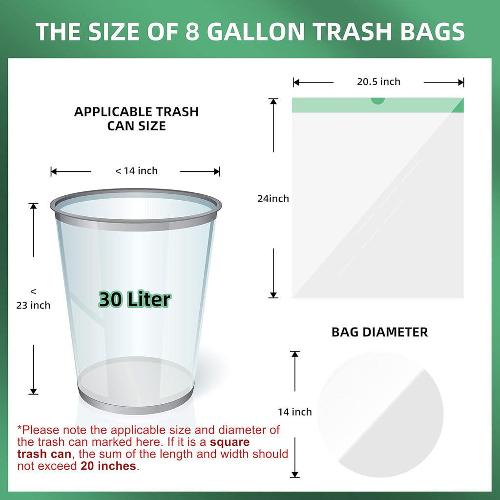 8 Gallon Trash Bag 120 Count, Unscented Strong Drawstring Garbage Bag Fit 30 Litter Trash Can, for Kitchen, Bathroom, Bedroom, Office ( Green )
