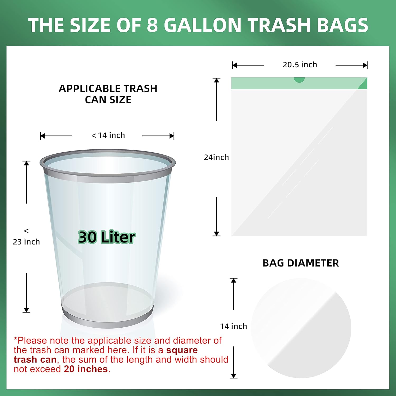 8 Gallon Trash Bag 120 Count, Unscented Strong Drawstring Garbage Bag Fit 30 Litter Trash Can, for Kitchen, Bathroom, Bedroom, Office ( Green )