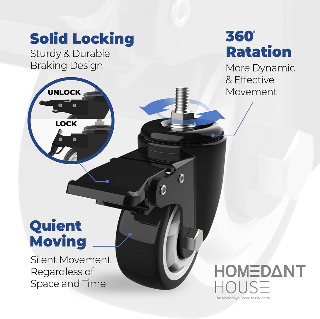 HOMEDANT House White 5-Tier Metal Rolling Cart Shelf Rack Casters Heavy Duty Wheel Shelving Unit Adjustable Utility Storage Shelves Organizer Shelf Kitchen Garage 36.2" W x 16.5" D x 69.5" H 4Pack