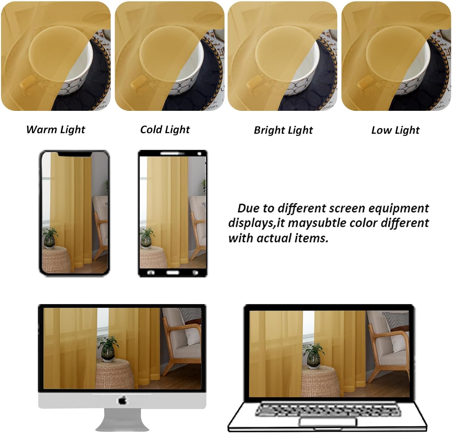 Chyhomenyc Sheer Valances for Windows 2 Pack, Small Window Curtains for Living Room Bathroom, Modern Top Dual Rod Pocket Voile Basement Curtains, 42W x 14L inches, Gold