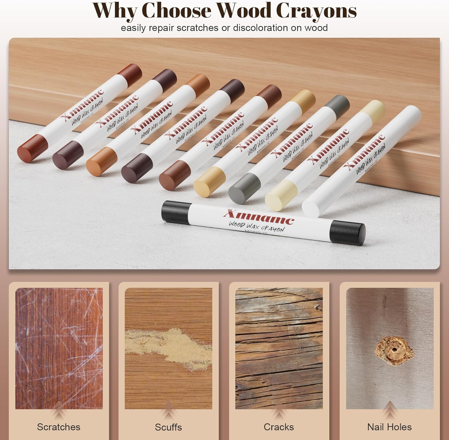 20 Colors Wood Filler Sticks Furniture Markers Touch up,Fill Putty Stick for Repair Furniture Scratch,Scuffs,Cracks and Nail Holes on Floors,Cabinets,Tables,and Doors Tables
