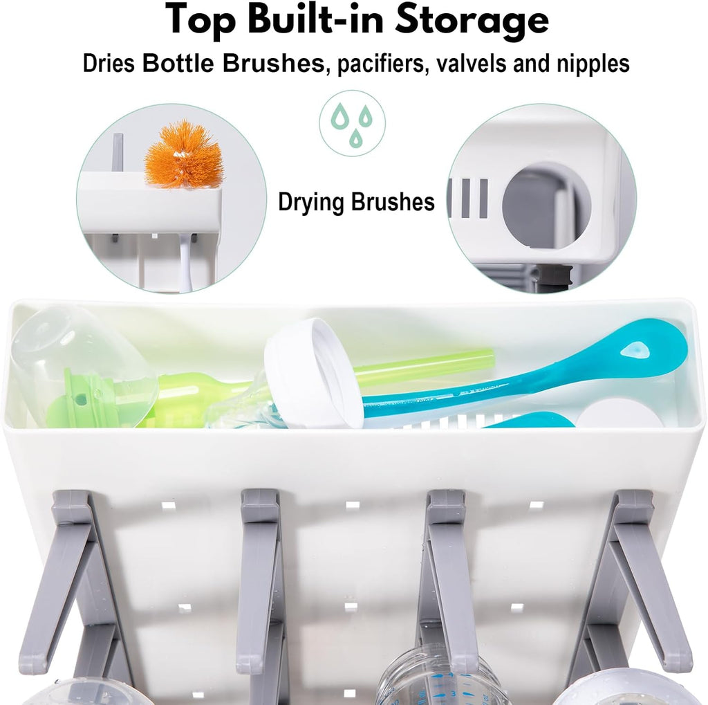 Space Saving Vertical Bottle Drying Rack, Large Countertop Baby Bottle Drying Rack Holder for Baby Bottles and Pump Parts, Gray