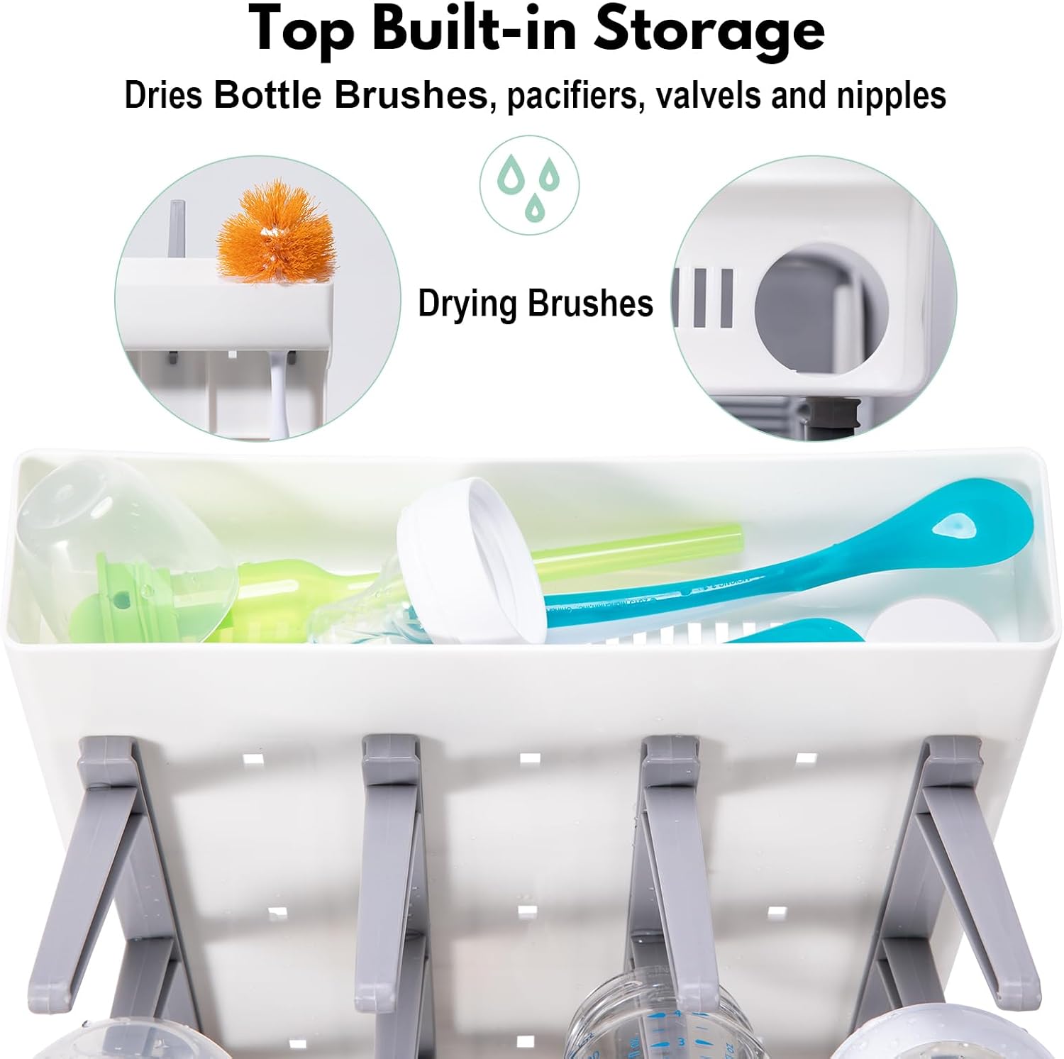 Space Saving Vertical Bottle Drying Rack, Large Countertop Baby Bottle Drying Rack Holder for Baby Bottles and Pump Parts, Gray