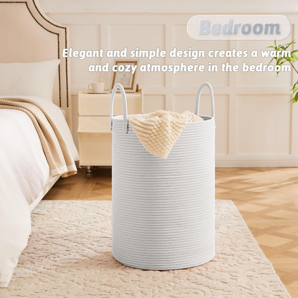 Laundry Basket,Woven Cotton Rope Laundry Hamper,40L for Decorative Storage of Dirty Clothes,Toys and Blankets in Bathroom,Baby Room and Living Room