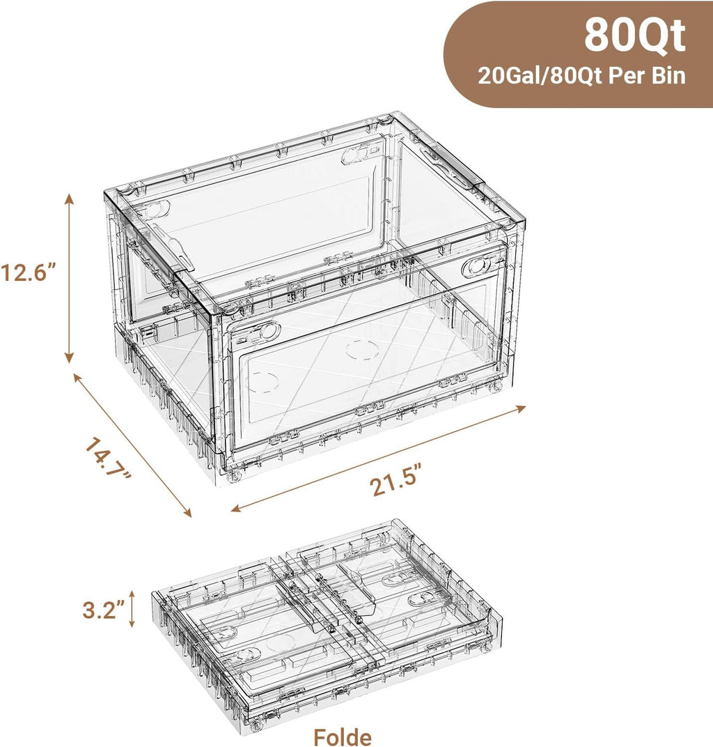 BROVIEW Clear Stackable Storage Drawers, Open Front Large Plastic Storage Bins with Lids, Foldable Closet Organizers and Storage for Wardrobe Cabinets, Pantry, Makeup,1 Pack