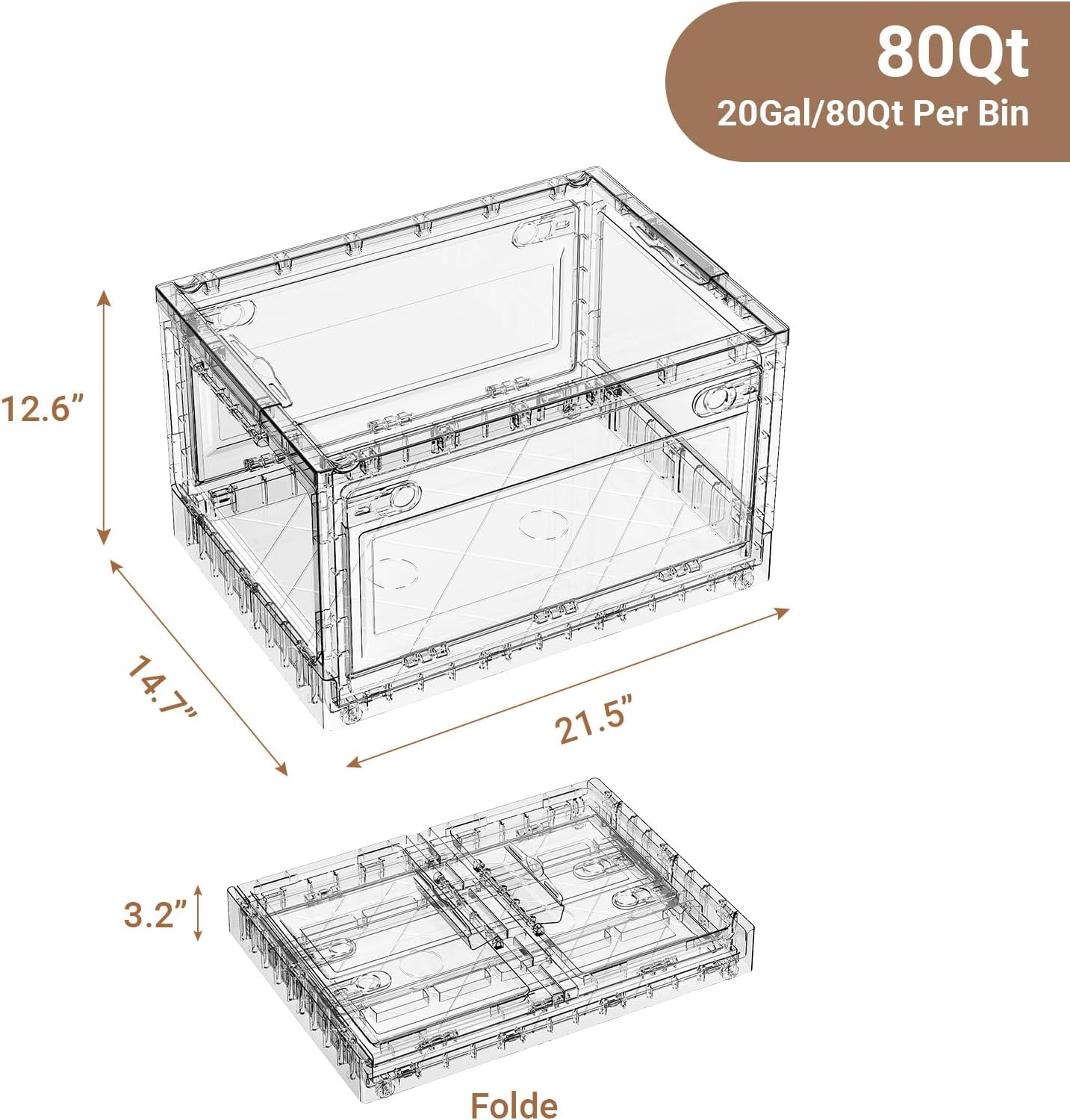 BROVIEW Clear Stackable Storage Drawers, Open Front Large Plastic Storage Bins with Lids, Foldable Closet Organizers and Storage for Wardrobe Cabinets, Pantry, Makeup,1 Pack