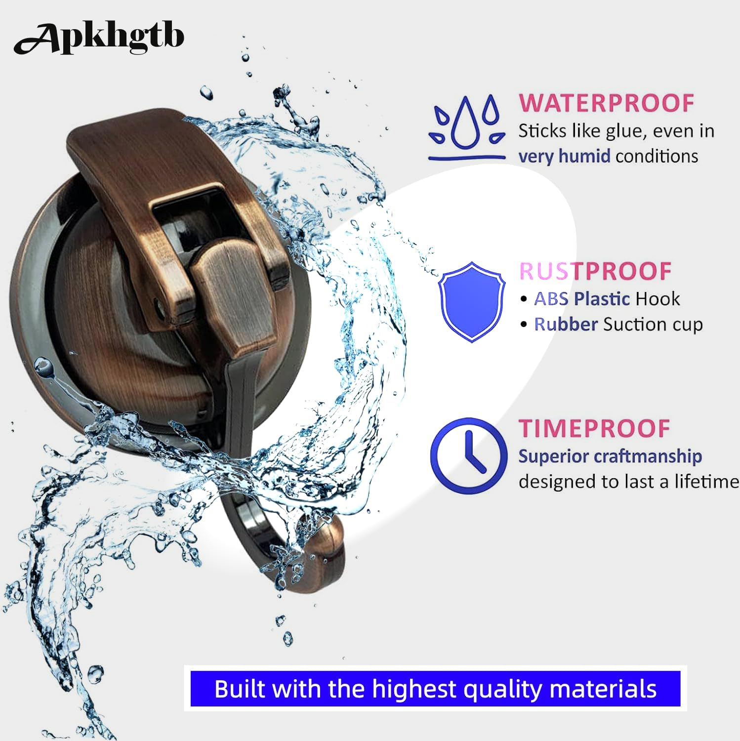 Suction Cup Hooks for Shower, Bathroom, Kitchen, Glass Door, Mirror, Tile – Loofah, Towel, Coat, Bath Robe Hook Holder for Hanging – Waterproof Wreath Hanger (Red Bronze 4Pack)