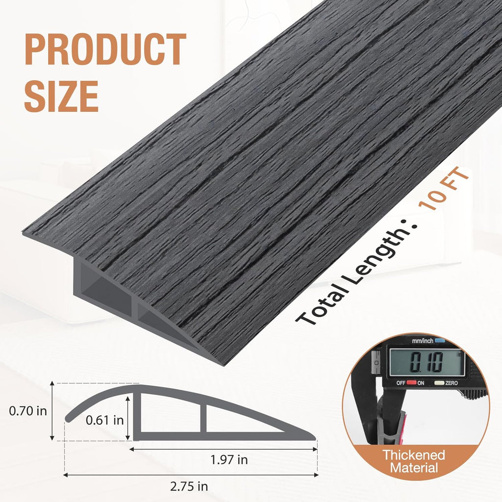 Floor Transition Strip Self Adhesive Vinyl Door Threshold for Doorways Carpet Edging Trim Overlap Edge Reducer for Laminate Floor, Carpet, Tile (Deep Gray Wood Grain, 2/5" to 3/5", 10Ft)