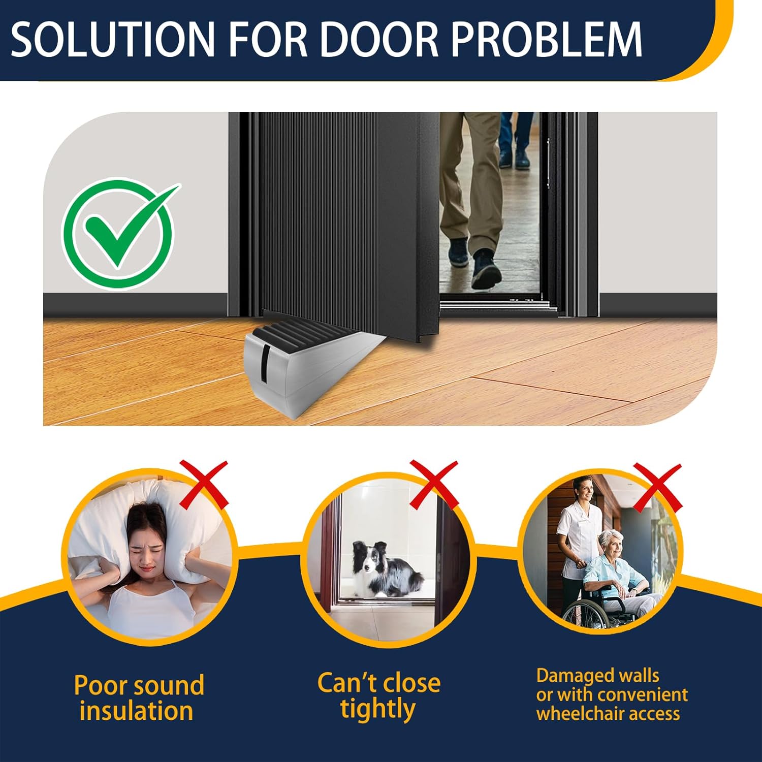 Heavy Duty Door Stopper Adjustable Spring Large Stoppers Wedge, Tall up to 3 Inches Doorstop Stainless steels Made Suits Any Heavy Doors (2 Pack Silver-Adjustable)