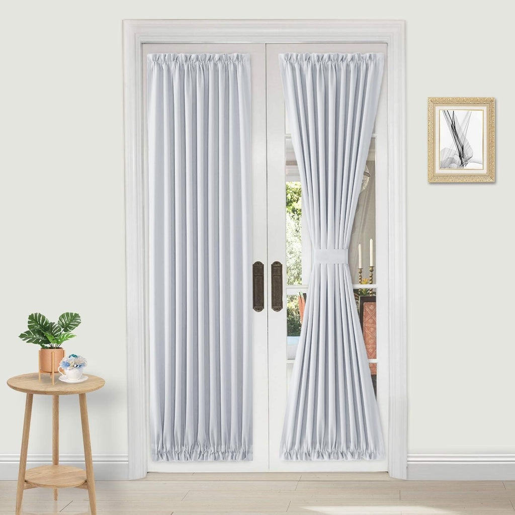 DWCN French Door Curtains – Rod Pocket Thermal Curtain for Doors with Glass Window, Kitchen and Patio Doors for Privacy, 36 X 80 Inches Long, 1 Curtain Panel with Tieback, Greyish White